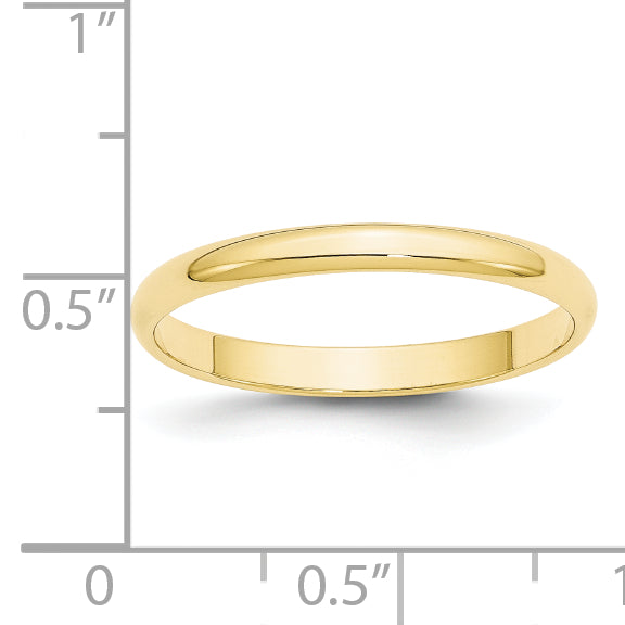 2.5mm 10K Yellow Gold Lightweight Half Round Wedding Band Secondary image