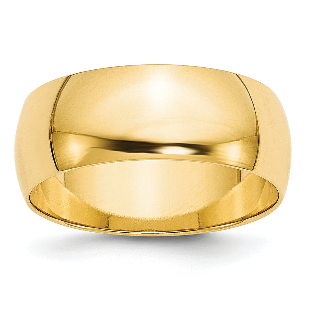 8.0mm 10K Yellow Gold Lightweight Half Round Wedding Band - Sophia Jewelers
