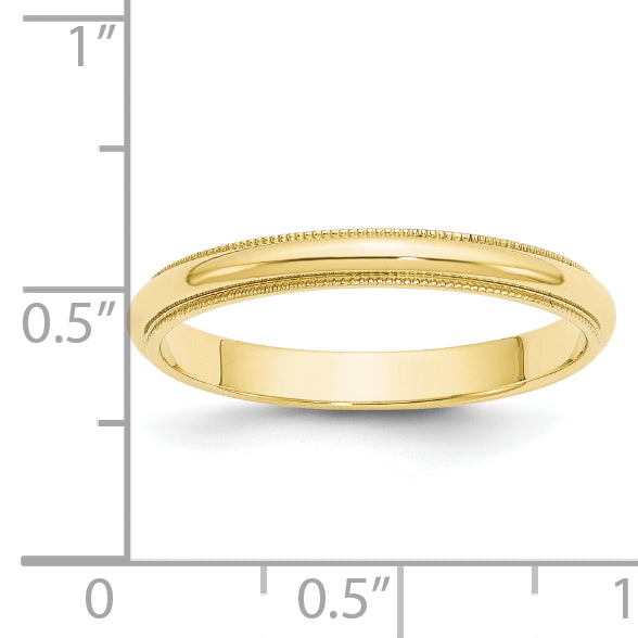 10k Yellow Gold 3mm Milgrain Half Round Wedding Band Size 14