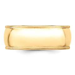 10k Yellow Gold 8mm Milgrain Half Round Wedding Band Size 14
