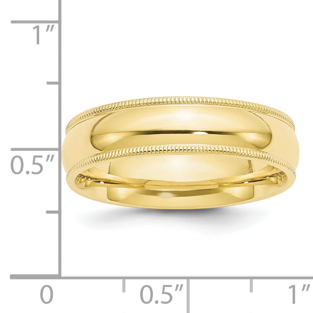 10k Yellow Gold 6mm Milgrain Half Round Comfort Fit Wedding Band Size 14