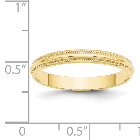 10k Yellow Gold 3mm Lightweight Milgrain Half Round Wedding Band Size 14