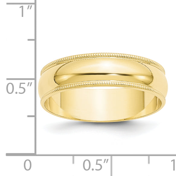 6.0mm 10K Yellow Gold Lightweight Milgrain Half Round Wedding Band - Sophia Jewelers