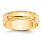6.0mm 10K Yellow Gold Lightweight Milgrain Half Round Wedding Band - Sophia Jewelers