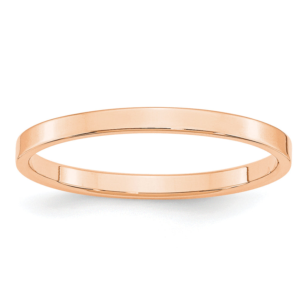 2.0mm 10K Rose Gold Lightweight Flat Wedding Band - Sophia Jewelers