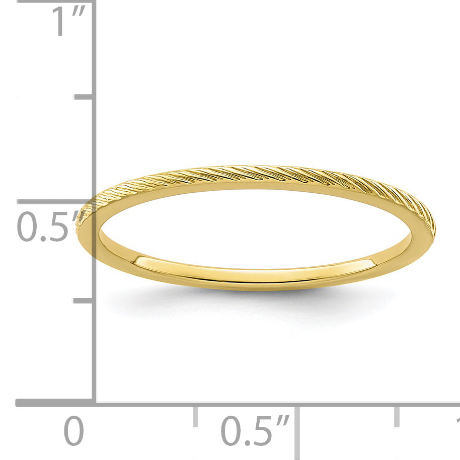 10K Yellow Gold 1.2mm Twisted Wire Pattern Stackable Band Size 10