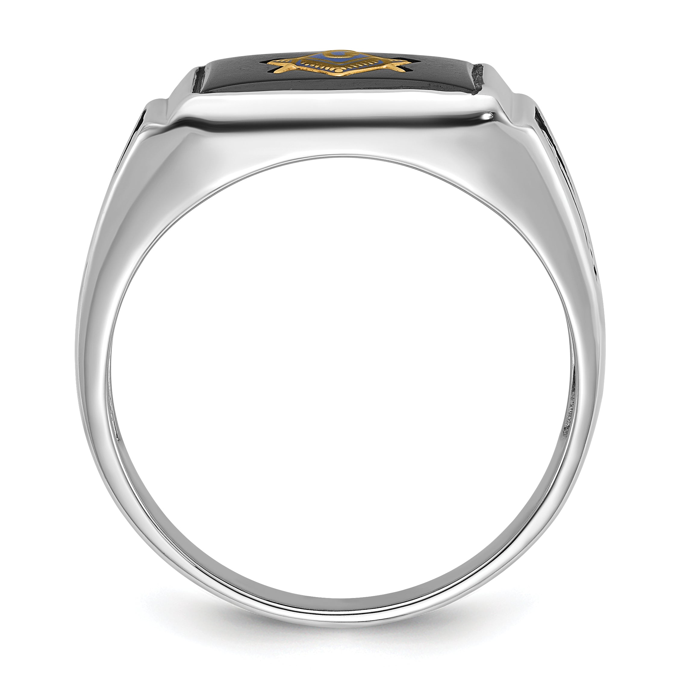 10k White Gold Men's Polished and Textured with Black Enamel and Onyx Masonic Ring Secondary image