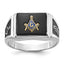 10k White Gold Men's Polished and Textured with Black Enamel and Onyx Masonic Ring