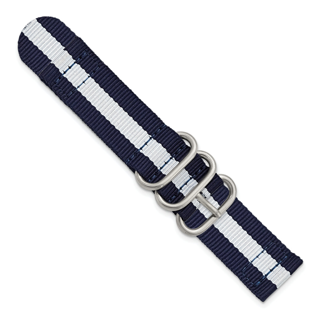 DeBeer 22mm Two-Piece Navy with White Stripe Nylon Strap with Brushed Stainless Steel Buckle and Qui - Sophia Jewelers