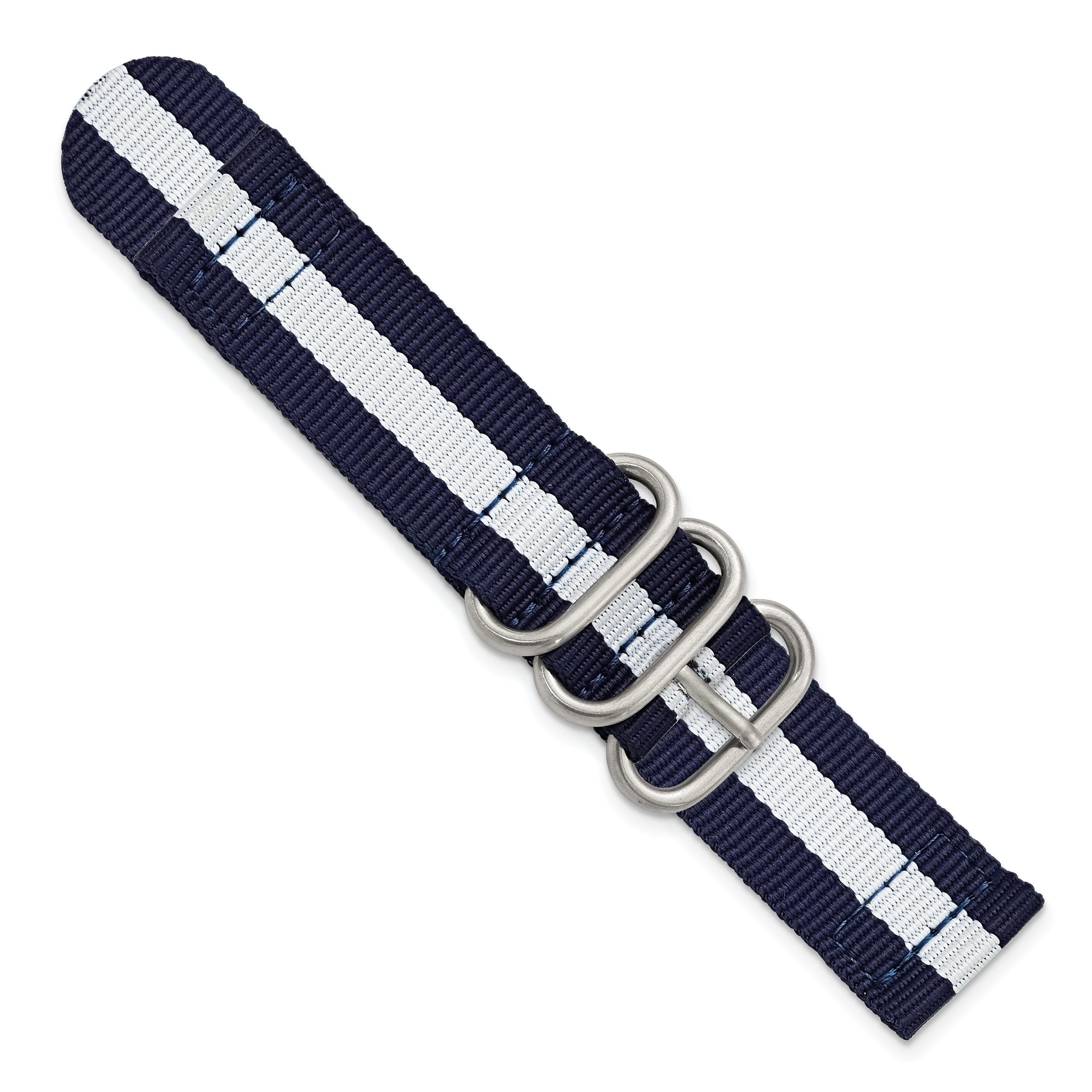 DeBeer 22mm Two-Piece Navy with White Stripe Nylon Strap with Brushed Stainless Steel Buckle and Qui - Sophia Jewelers