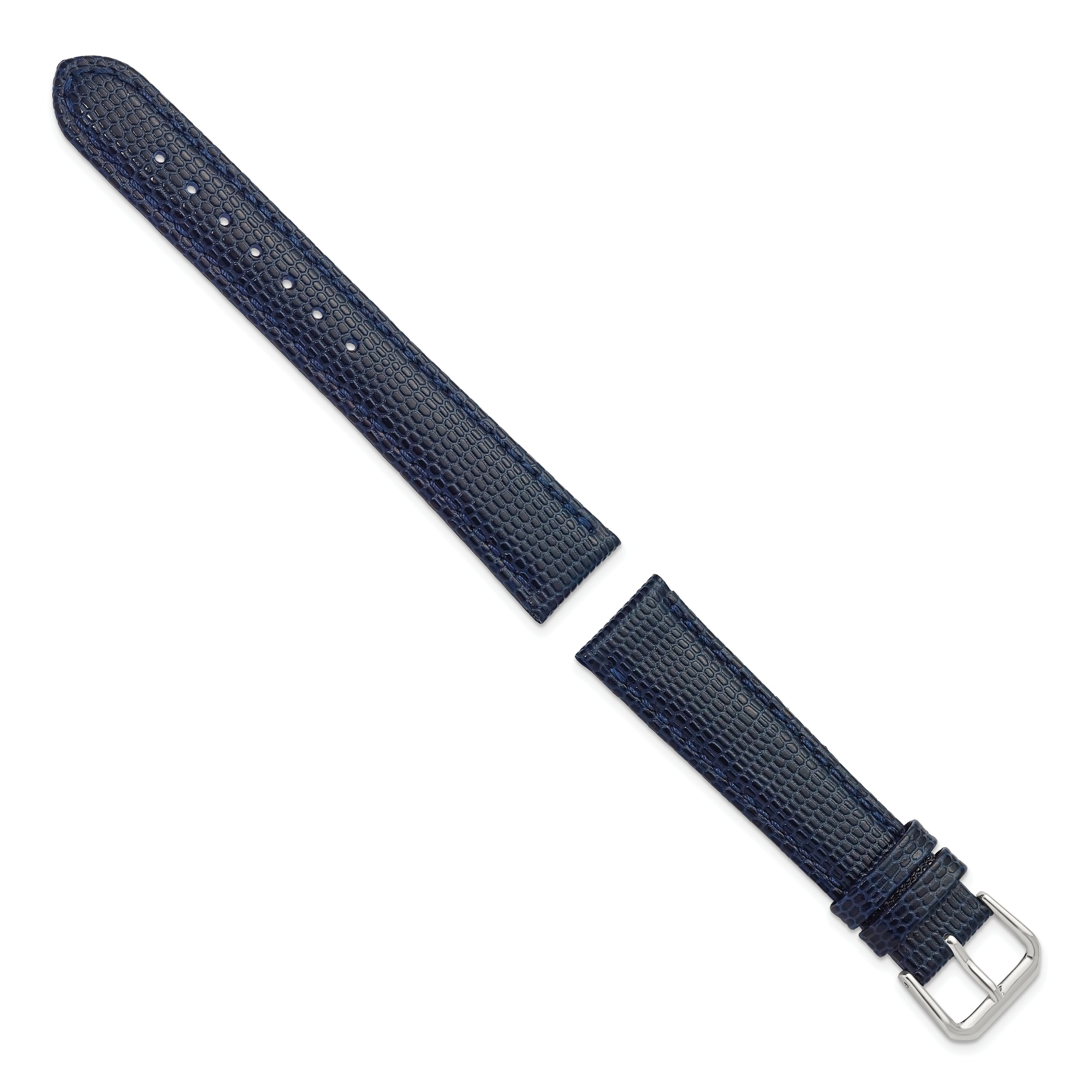 20mm Navy Lizard Grain Leather with Silver-tone Buckle 7.5 inch Watch Band