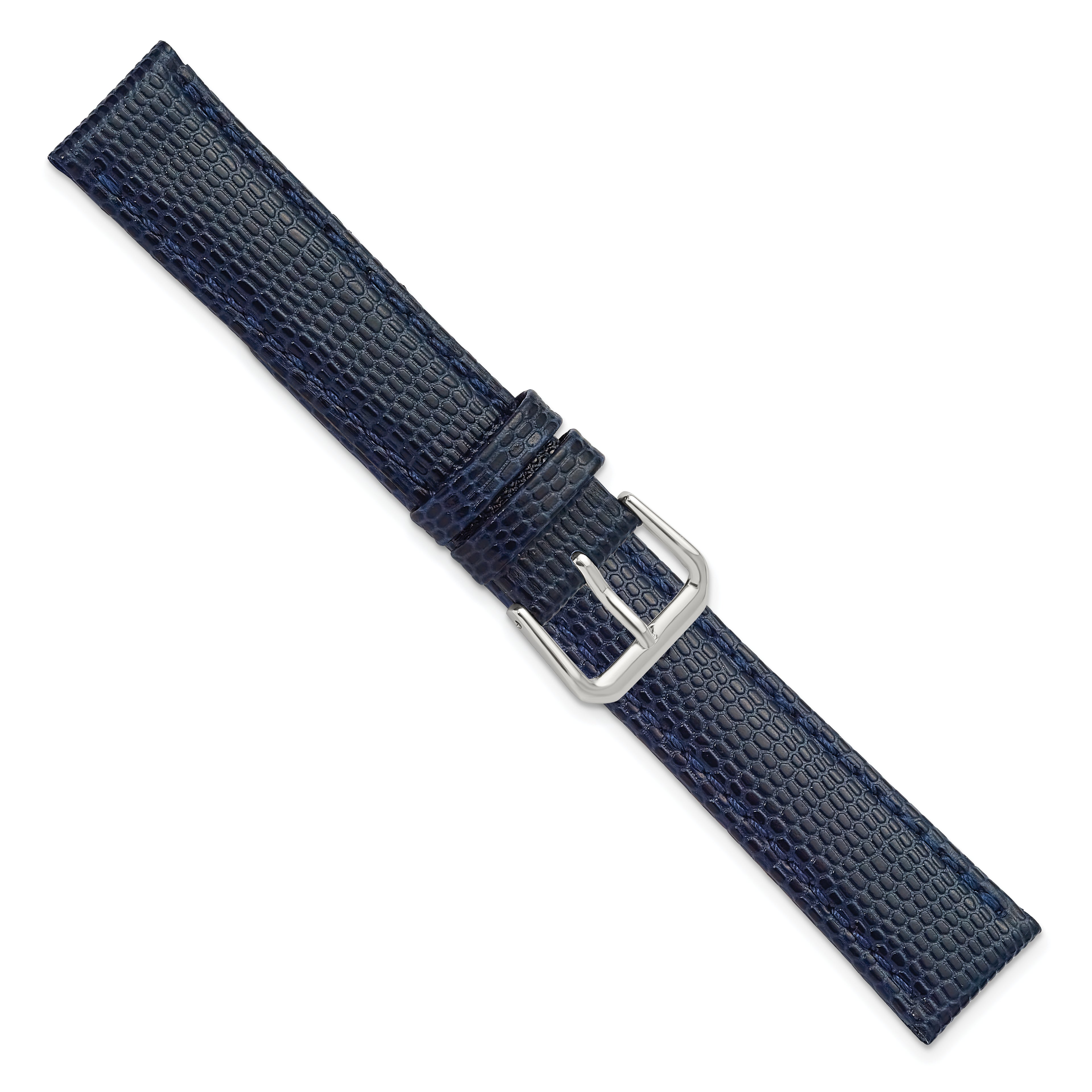 Navy Lizard-Grain Leather Watch Band with Silver-Tone Buckle