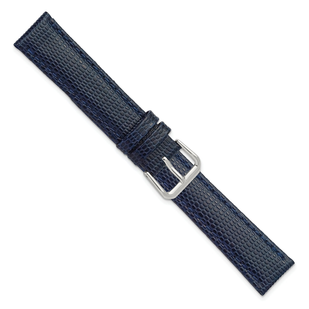 DeBeer 18mm Navy Lizard Grain Leather with Silver-tone Buckle 7.5 - Sophia Jewelers