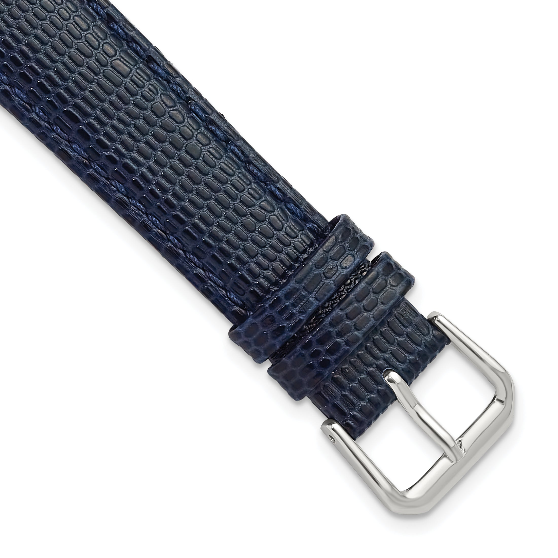 20mm Navy Lizard Grain Leather with Silver-tone Buckle 7.5 inch Watch Band
