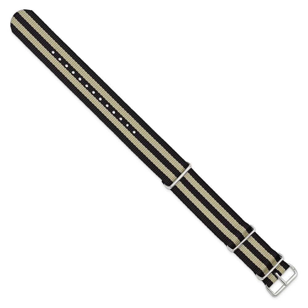 Black & Beige Striped Military Watch Band in Ballistic Nylon, 18mm - Sophia Jewelers