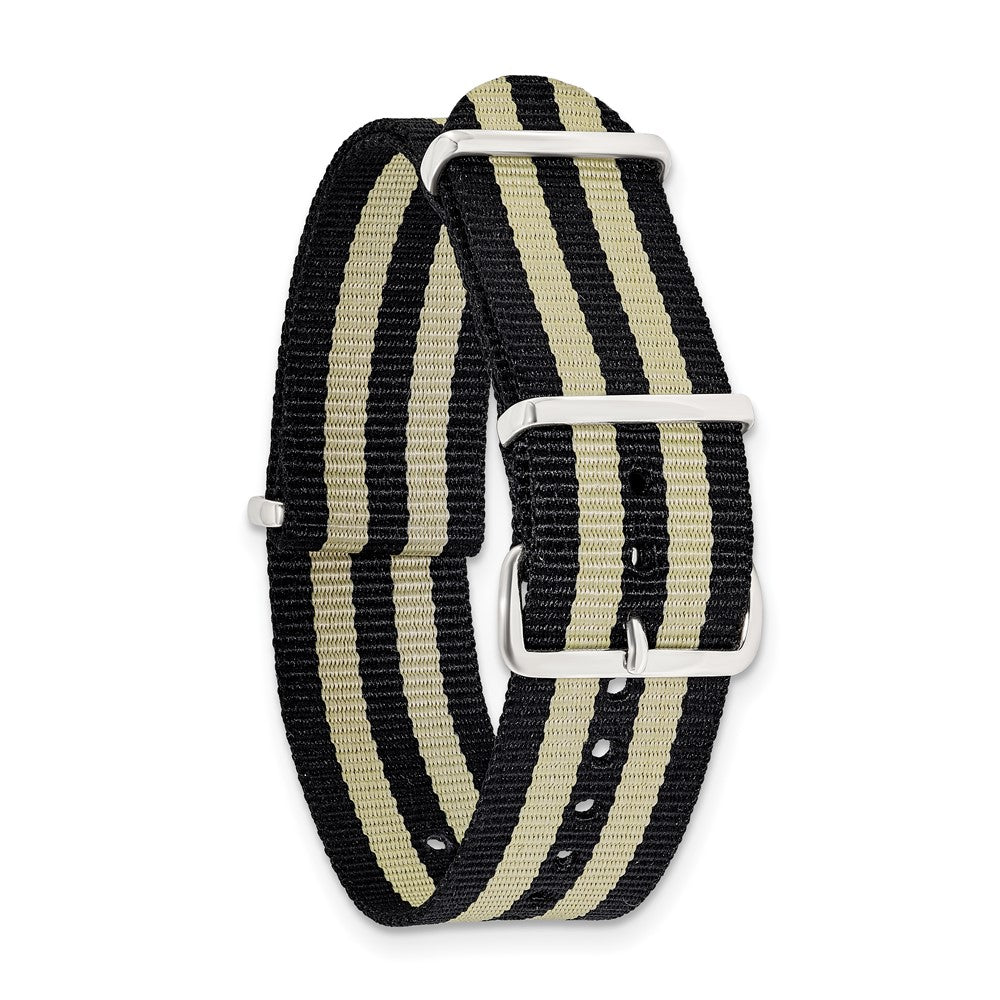 Black & Beige Striped Military Watch Band in Ballistic Nylon, 18mm - Sophia Jewelers