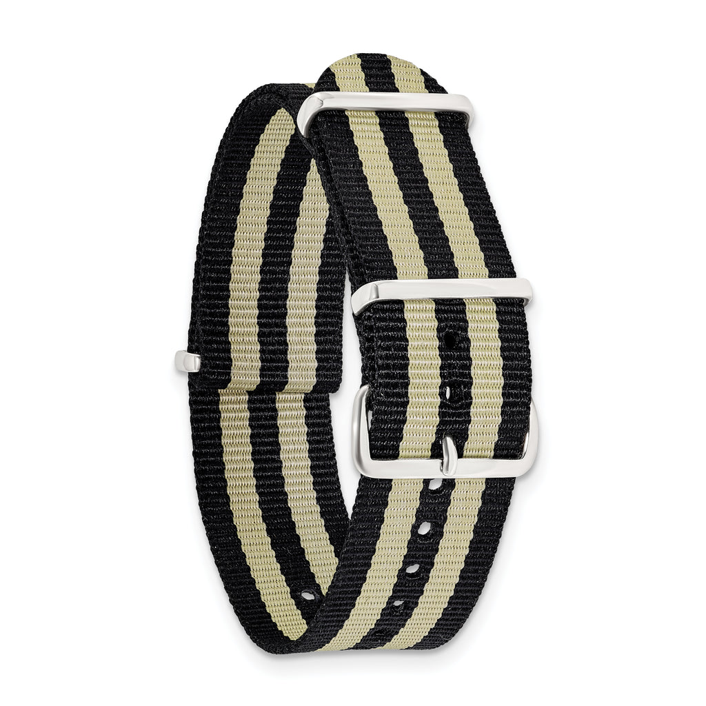 DeBeer 18mm One-Piece Black and Beige Striped Military Ballistic G10 Nylon with Silver-tone Buckle 1 - Sophia Jewelers