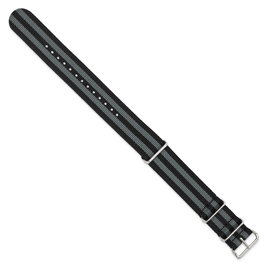 Black Nylon Watch Band with Silver-Tone Buckle