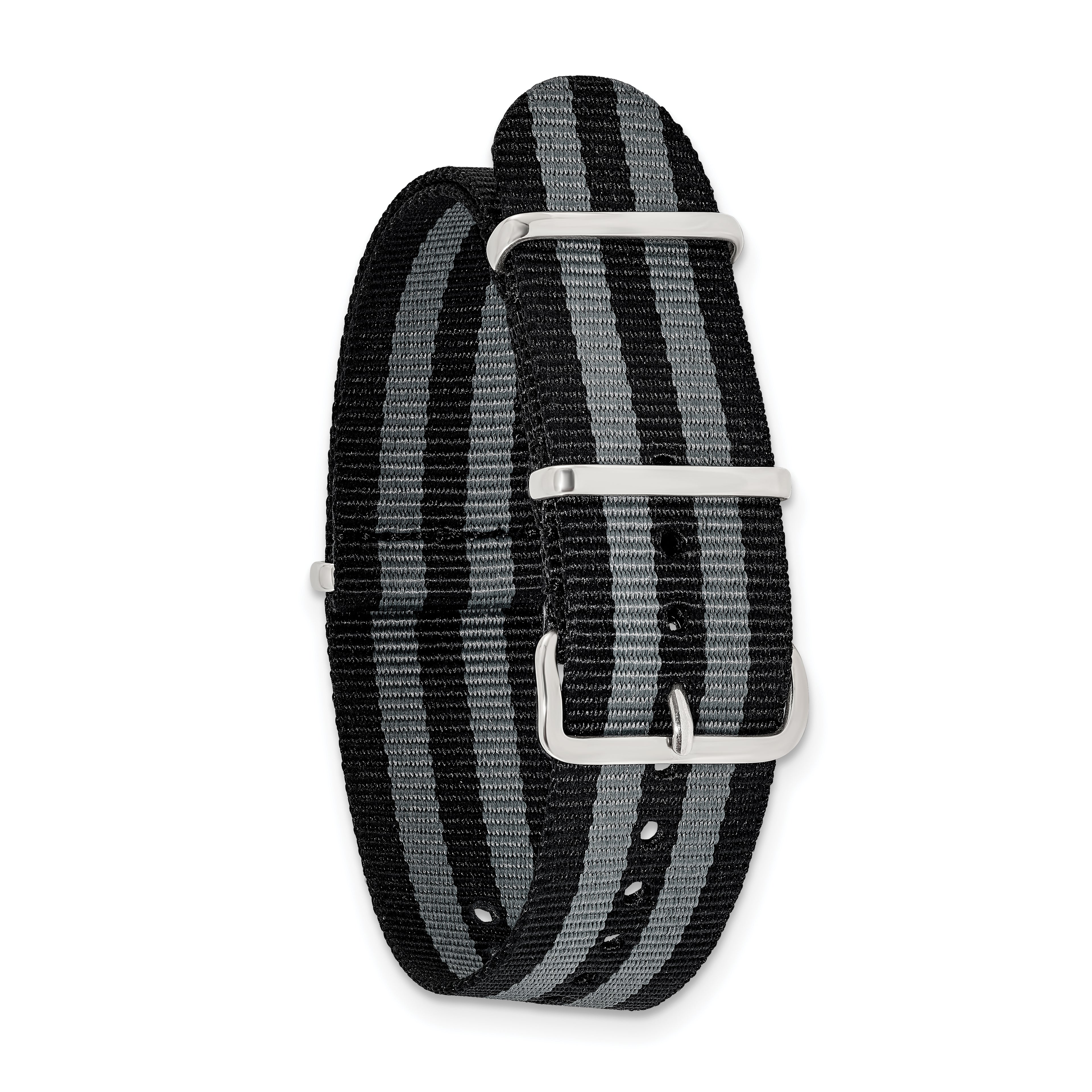 DeBeer 16mm One-Piece Black and Grey Striped Military Ballistic G10 Nylon with Silver-tone Buckle 10 - Sophia Jewelers