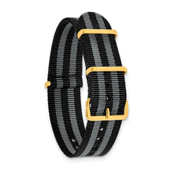 18mm One-Piece Black and Grey Striped Military Ballistic G10 Nylon with Gold-tone Buckle 10.75 inch Watch Band