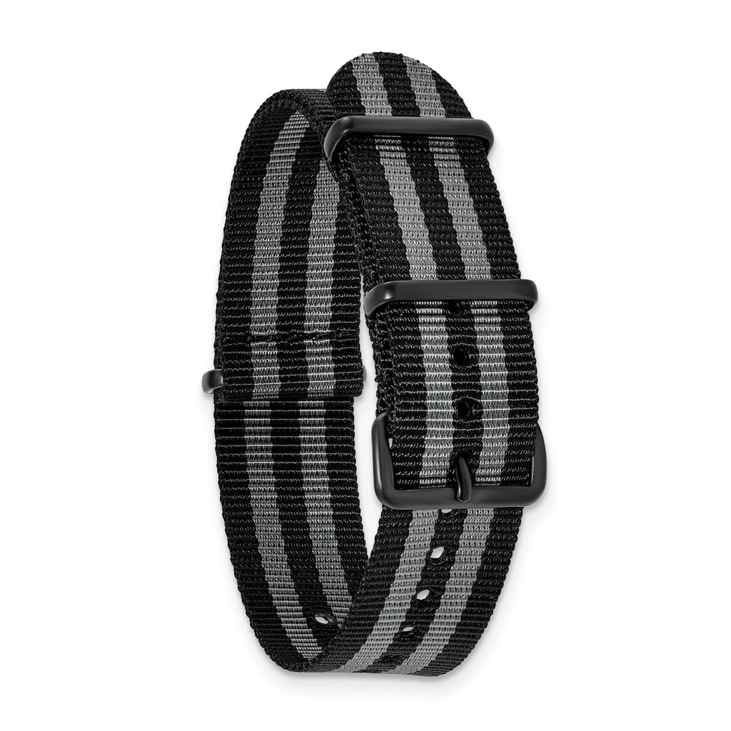 DeBeer 22mm One-Piece Black and Grey Striped Military Ballistic G10 Nylon with Black PVD-plated Buck - Sophia Jewelers
