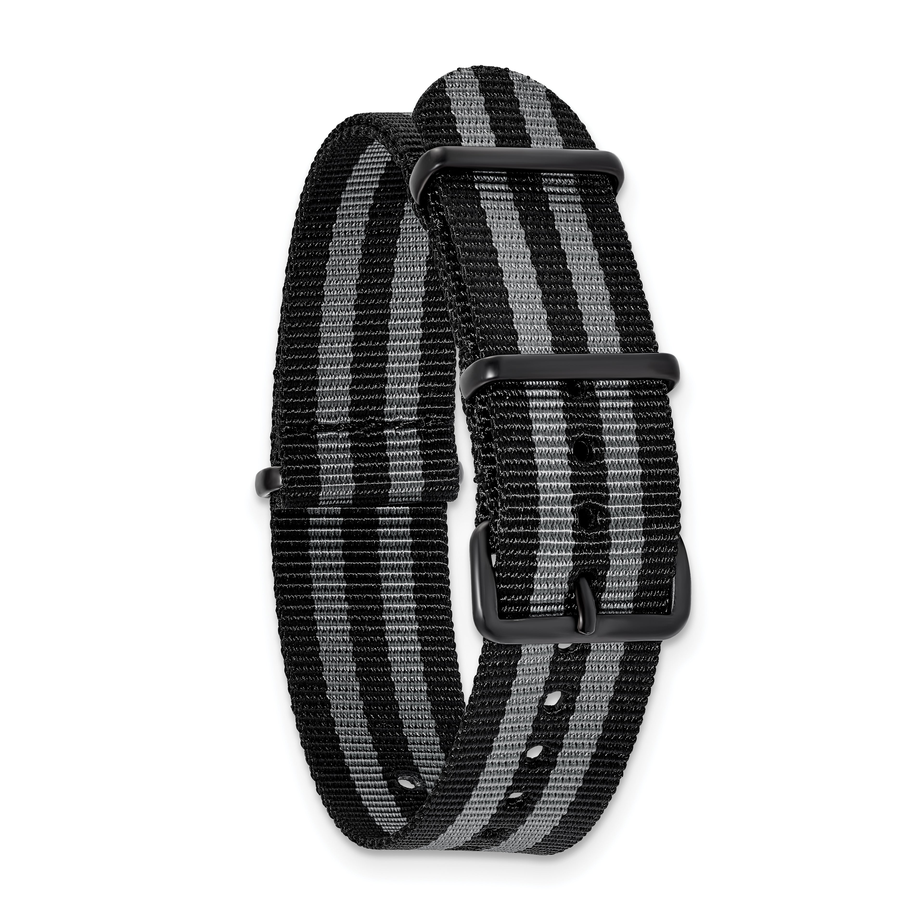 DeBeer 22mm One-Piece Black and Grey Striped Military Ballistic G10 Nylon with Black PVD-plated Buck - Sophia Jewelers