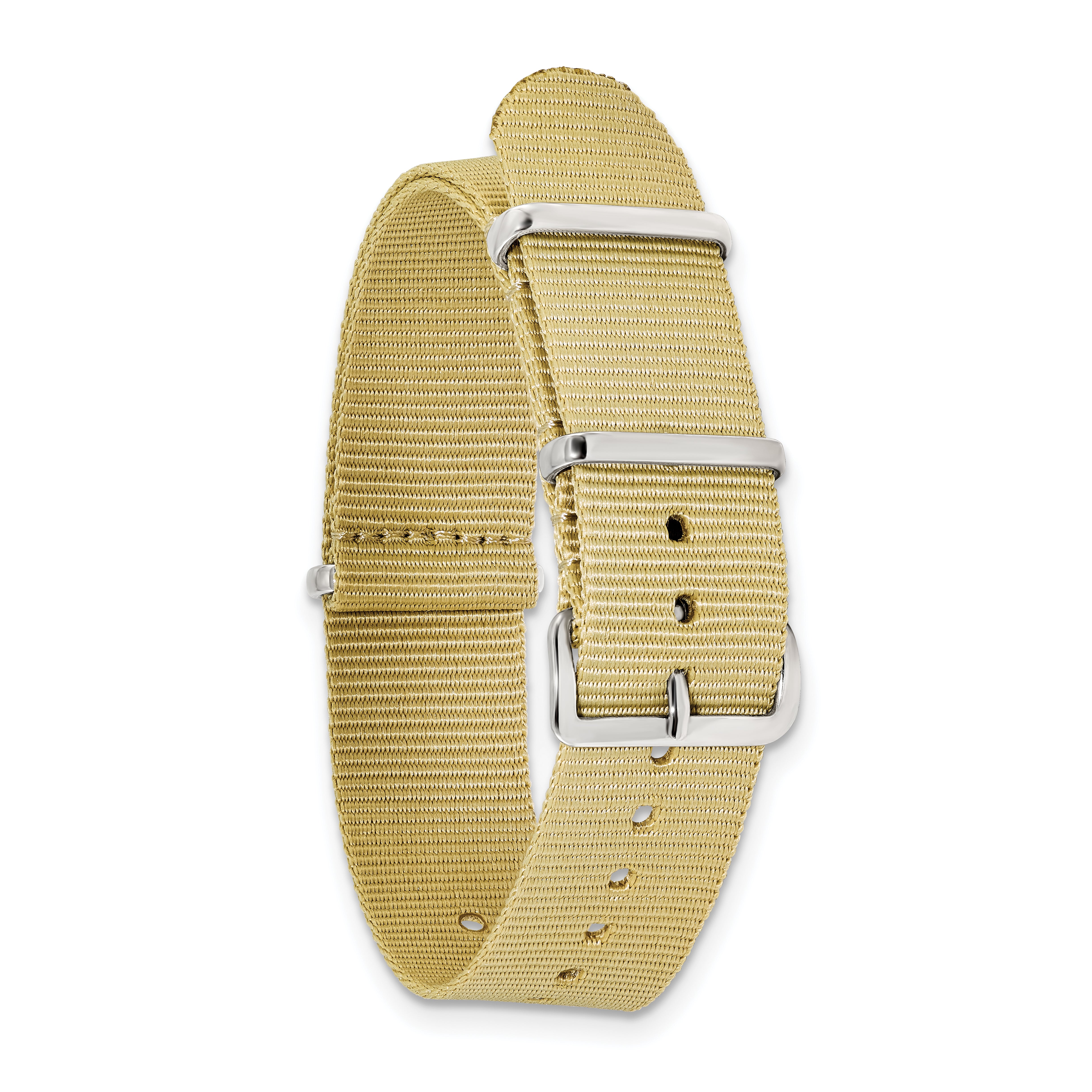 18mm One-Piece Khaki Military Ballistic G10 Nylon with Silver-tone Buckle 10.75 inch Watch Band