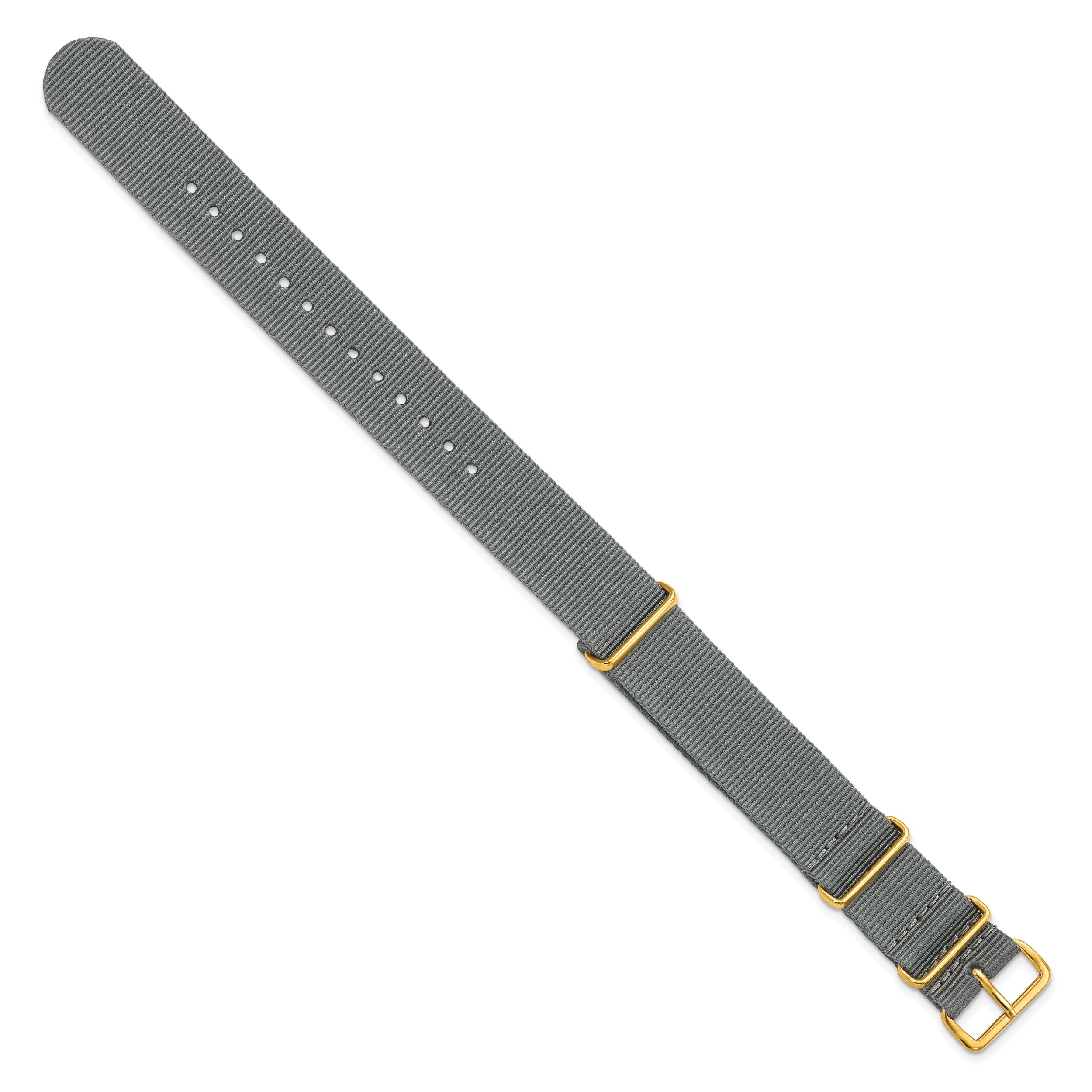18mm One-Piece Grey Military Ballistic G10 Nylon with Gold-tone Buckle 10.75 inch Watch Band