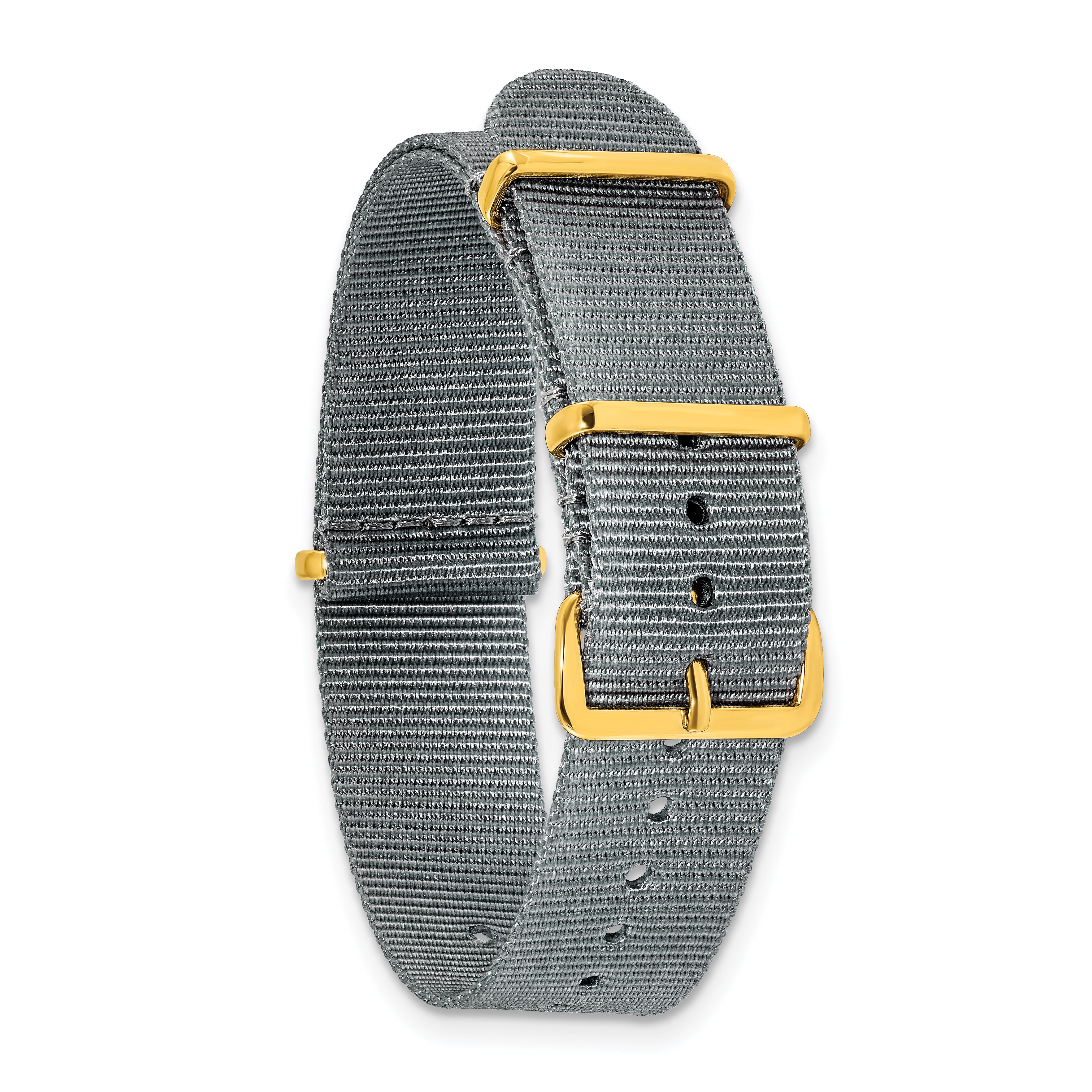 18mm One-Piece Grey Military Ballistic G10 Nylon with Gold-tone Buckle 10.75 inch Watch Band