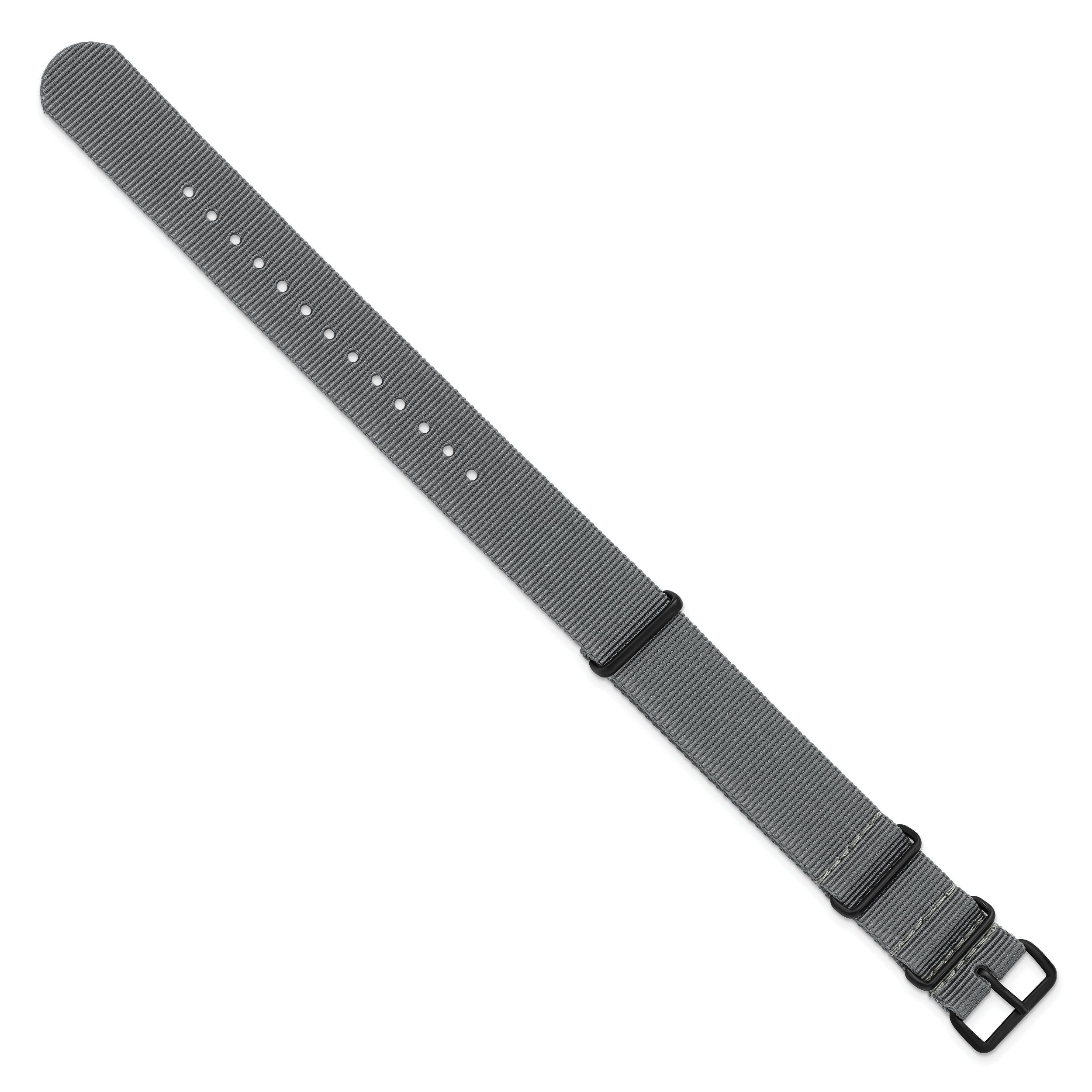 18mm One-Piece Grey Military Ballistic G10 Nylon with Black PVD-plated Buckle 10.75 inch Watch Band