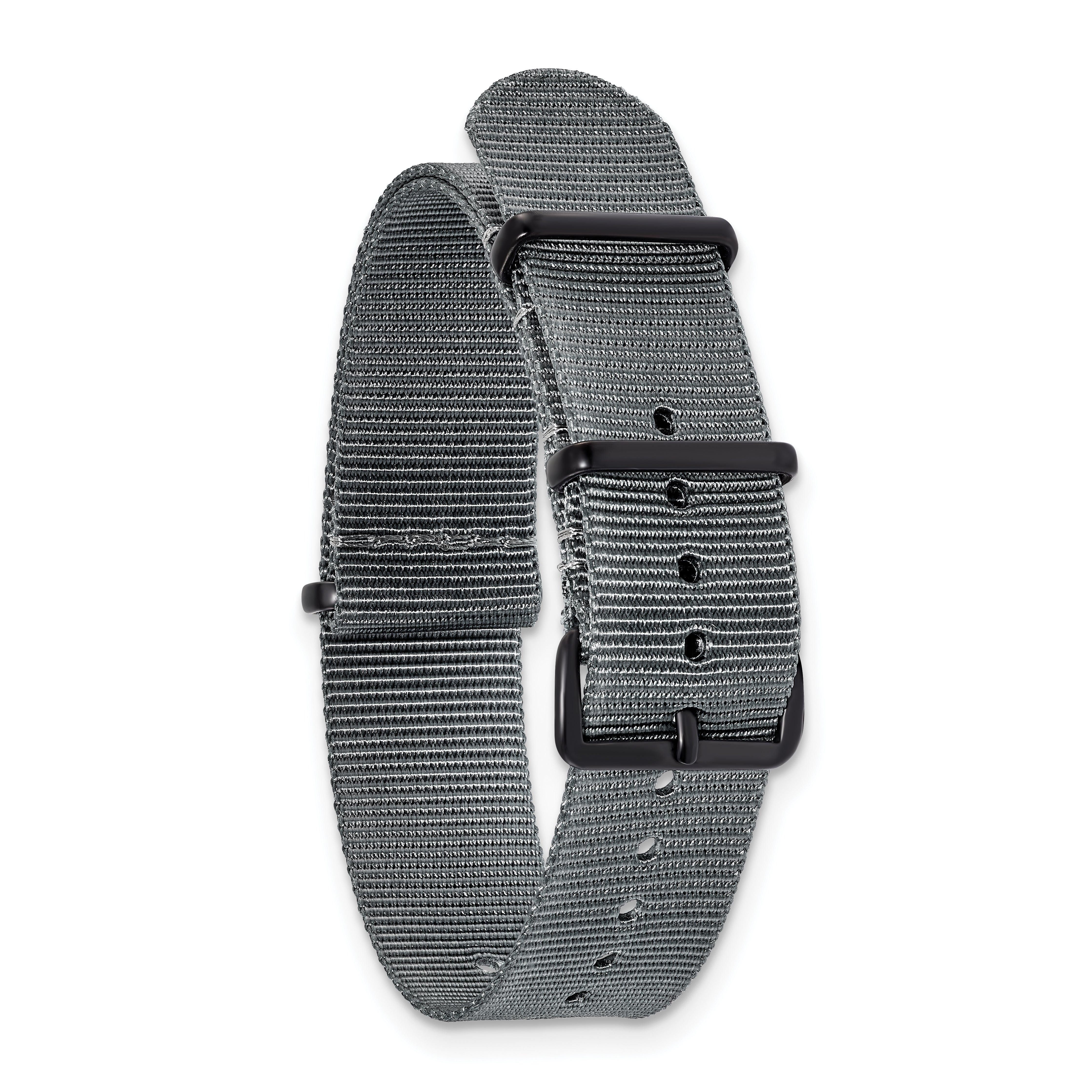 18mm One-Piece Grey Military Ballistic G10 Nylon with Black PVD-plated Buckle 10.75 inch Watch Band