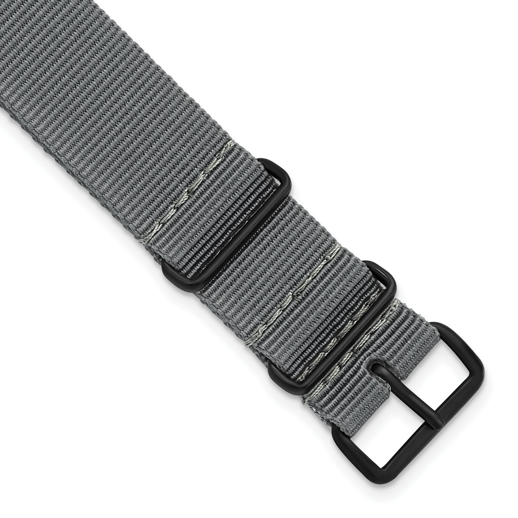 DeBeer 22mm One-Piece Grey Military Ballistic G10 Nylon with Black PVD-plated Buckle 10.75 - Sophia Jewelers