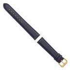 Navy Lizard-Grain Leather Watch Band with Gold-Tone Buckle