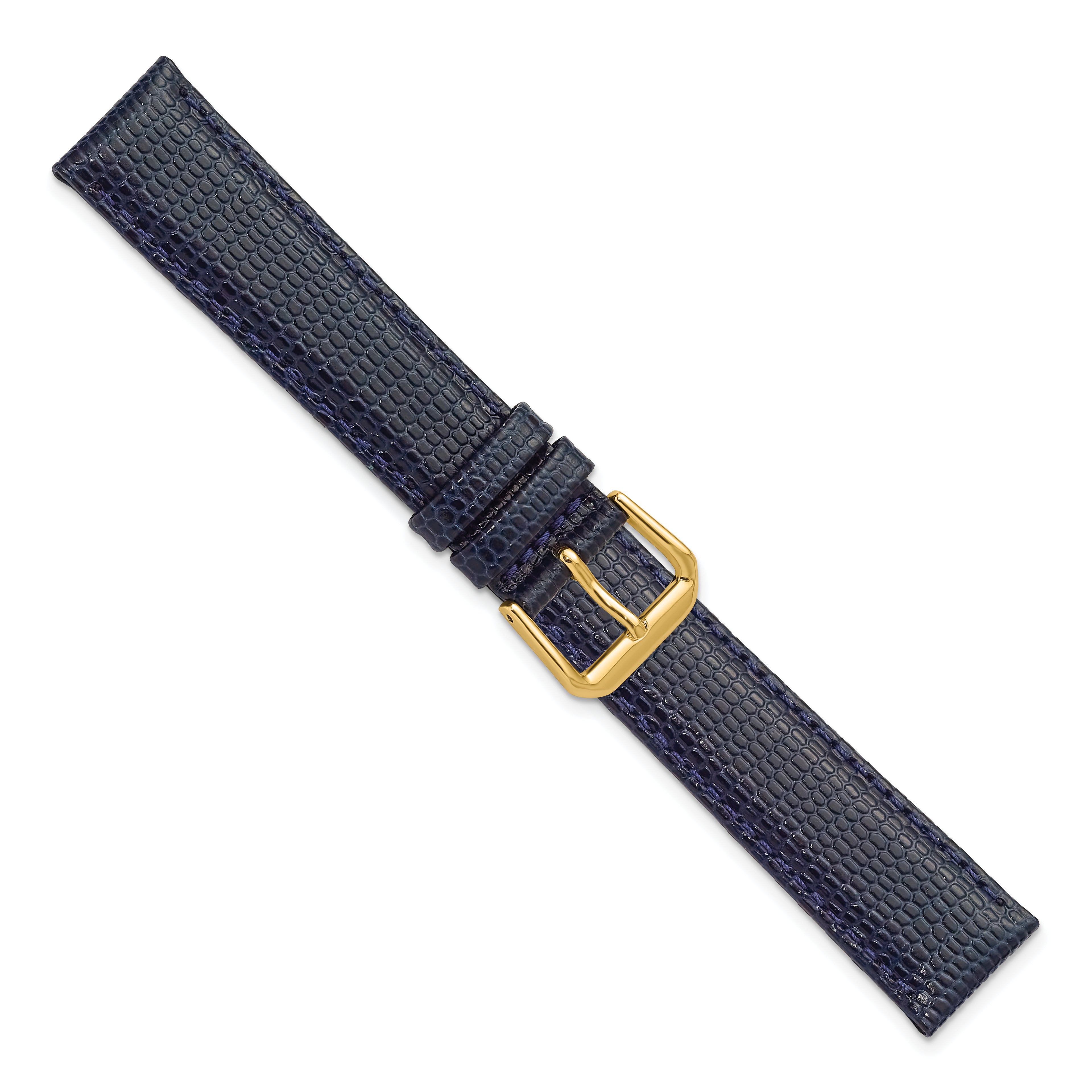 DeBeer 12mm Navy Lizard Grain Leather with Gold-tone Buckle 6.75 - Sophia Jewelers