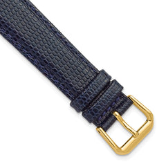 20mm Navy Lizard Grain Leather with Gold-tone Buckle 7.5 inch Watch Band