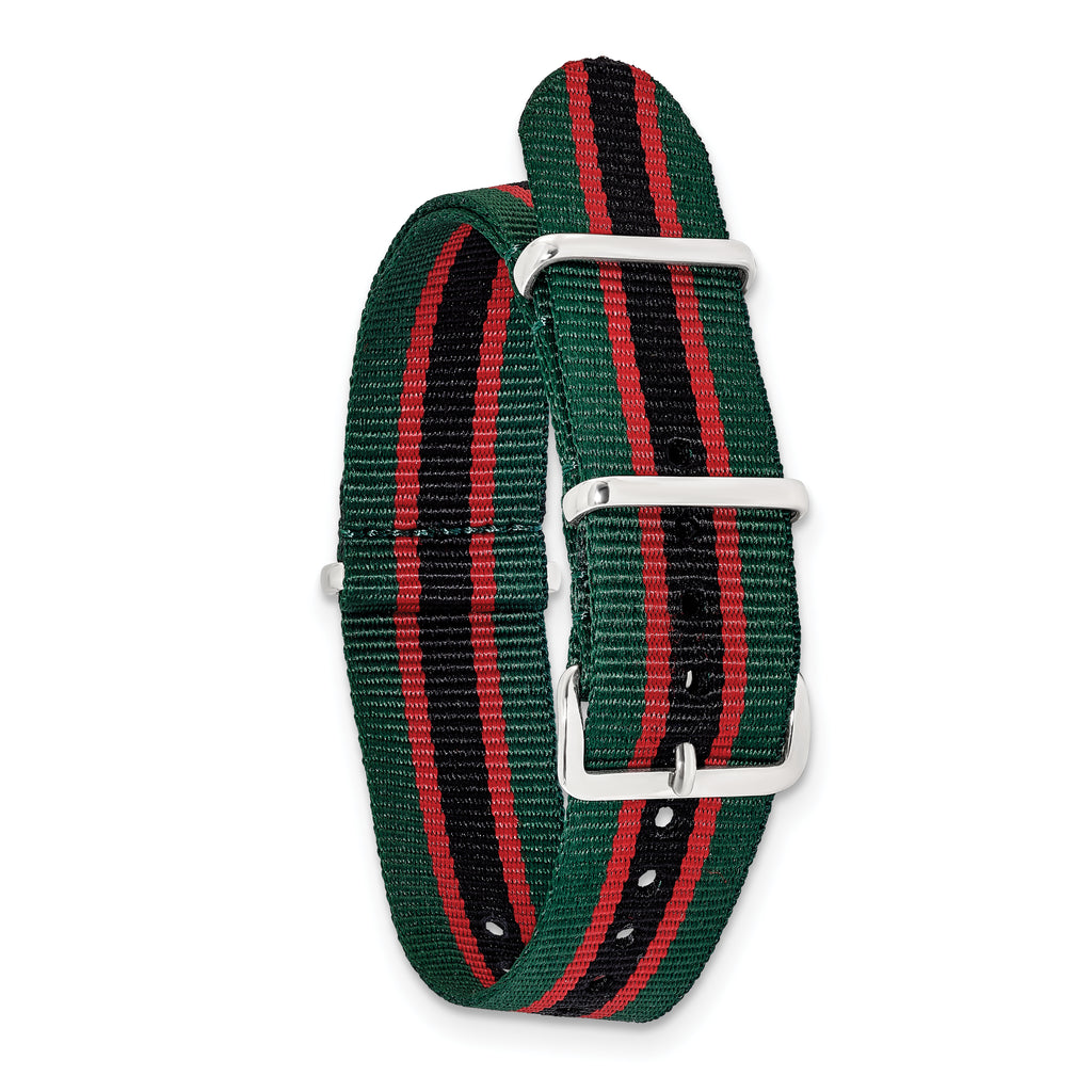 DeBeer 20mm One-Piece Green, Black and Red Striped Military Ballistic G10 Nylon with Silver-tone Buc - Sophia Jewelers