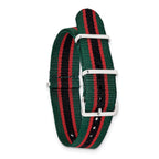 DeBeer 20mm One-Piece Green, Black and Red Striped Military Ballistic G10 Nylon with Silver-tone Buc - Sophia Jewelers