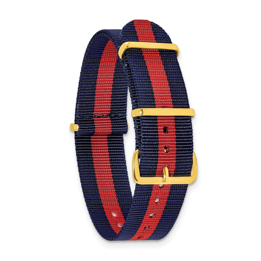 DeBeer 18mm One-Piece Navy with Red Stripe Military Ballistic G10 Nylon with Gold-tone Buckle 10.75 - Sophia Jewelers