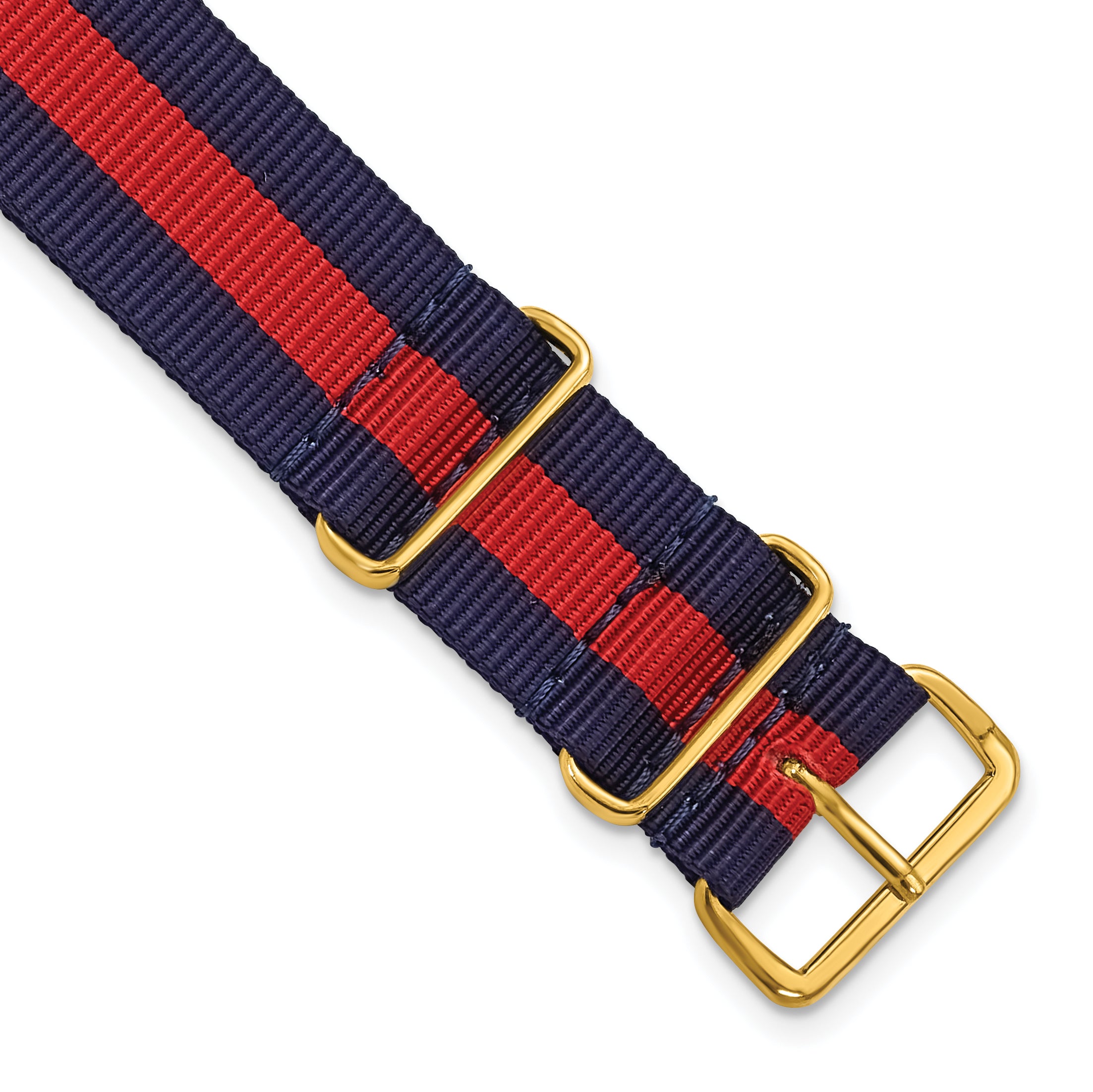 DeBeer 18mm One-Piece Navy with Red Stripe Military Ballistic G10 Nylon with Gold-tone Buckle 10.75 - Sophia Jewelers