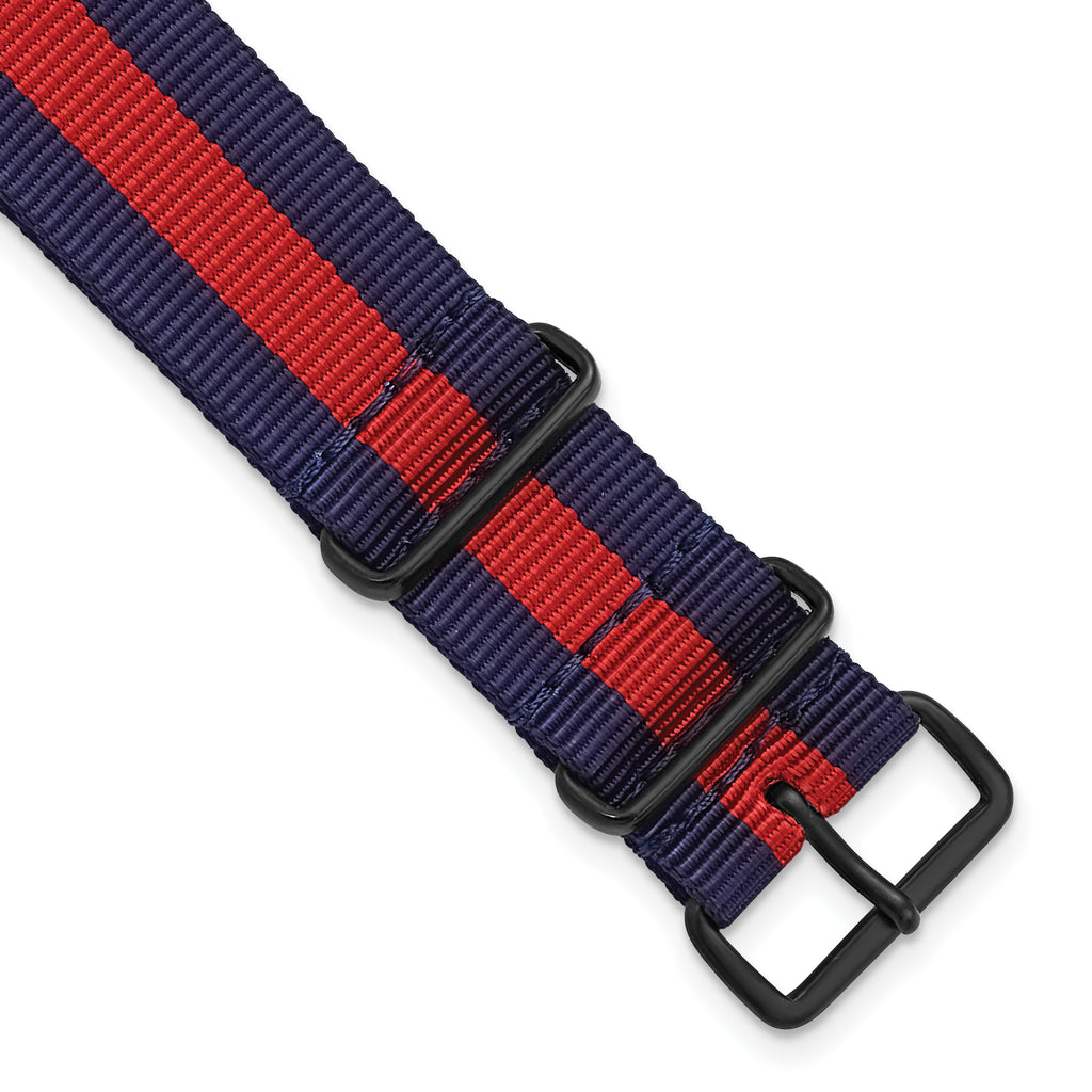 DeBeer 22mm One-Piece Navy with Red Stripe Military Ballistic G10 Nylon with Black PVD-plated Buckle - Sophia Jewelers