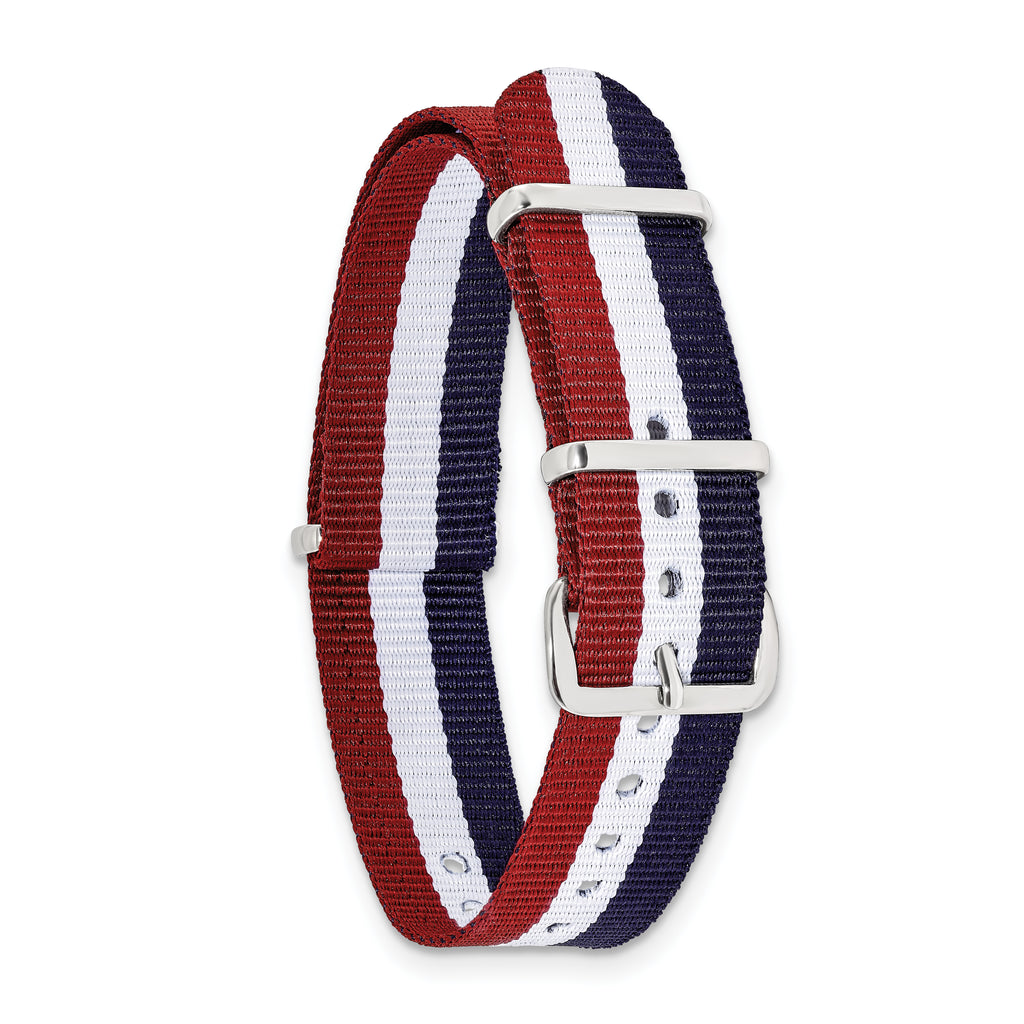 DeBeer 20mm One-Piece Navy, Red and White Striped Military Ballistic G10 Nylon with Silver-tone Buck - Sophia Jewelers