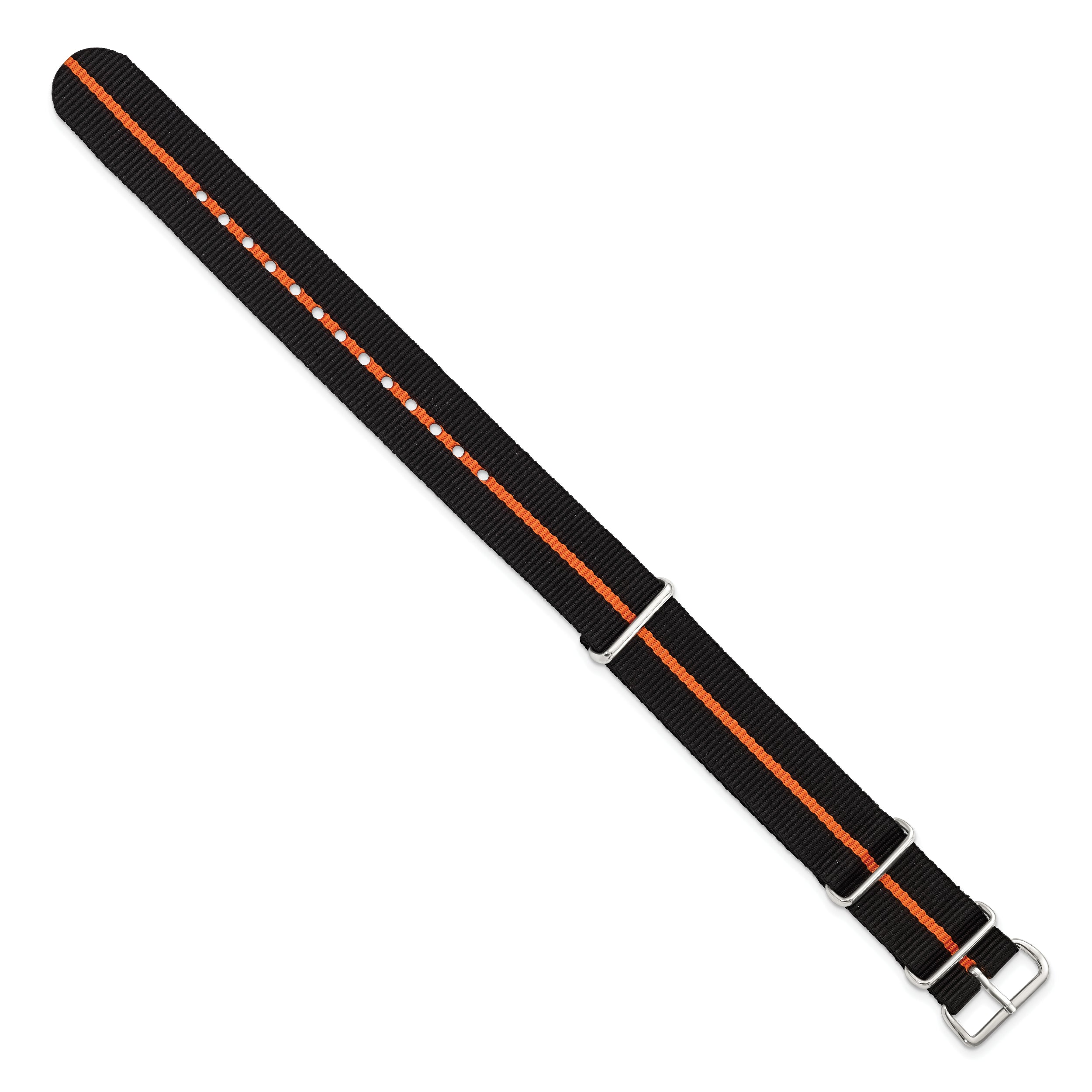 18mm One-Piece Black with Orange Stripe Military Ballistic G10 Nylon with Silver-tone Buckle 10.75 inch Watch Band