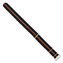 18mm One-Piece Black with Orange Stripe Military Ballistic G10 Nylon with Silver-tone Buckle 10.75 inch Watch Band