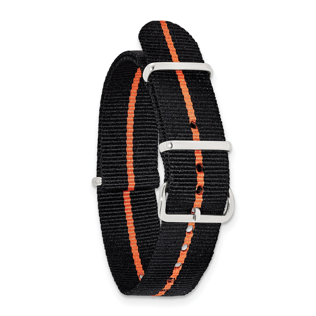 DeBeer 20mm One-Piece Black with Orange Stripe Military Ballistic G10 Nylon with Silver-tone Buckle - Sophia Jewelers