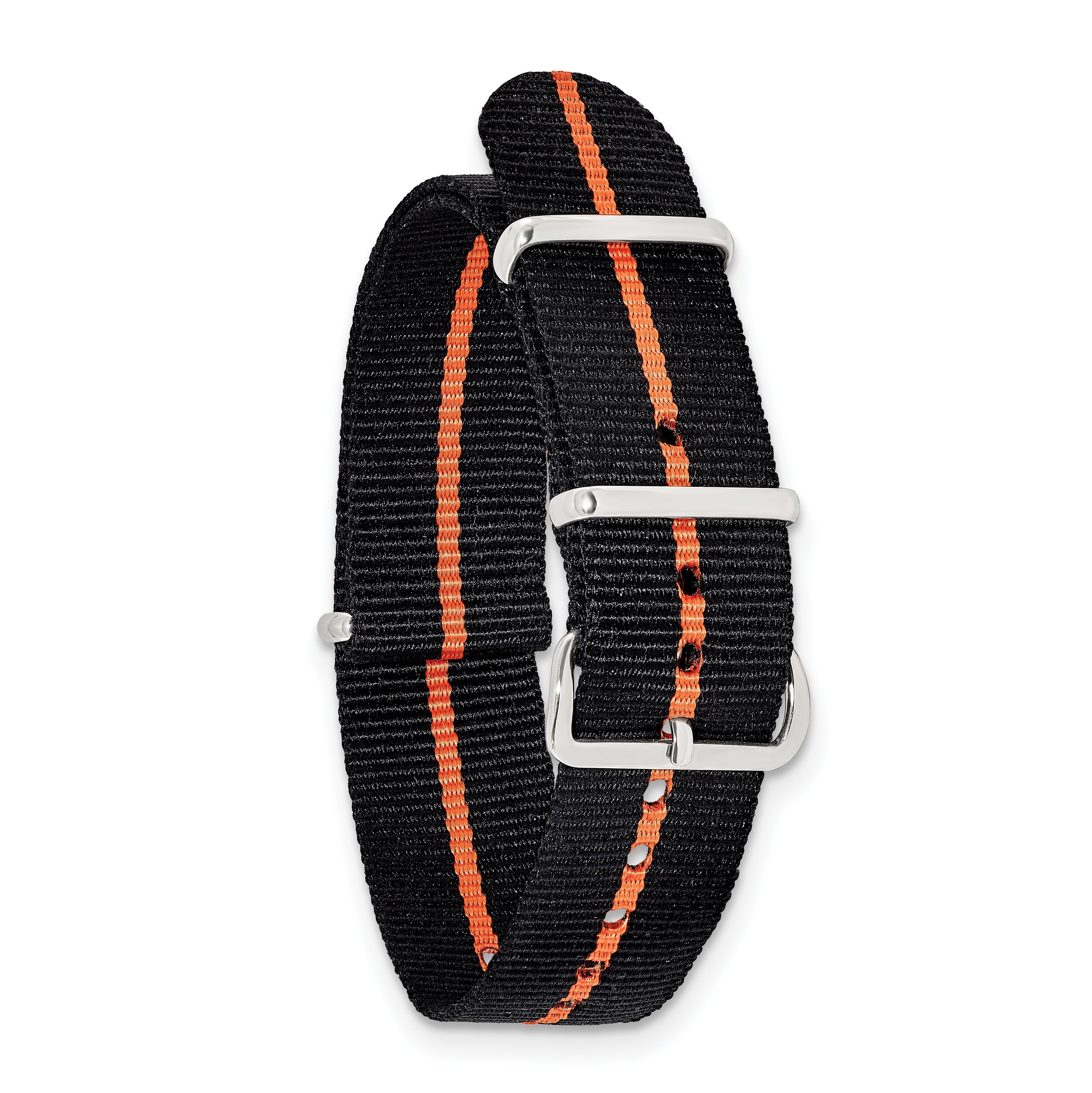 DeBeer 20mm One-Piece Black with Orange Stripe Military Ballistic G10 Nylon with Silver-tone Buckle - Sophia Jewelers