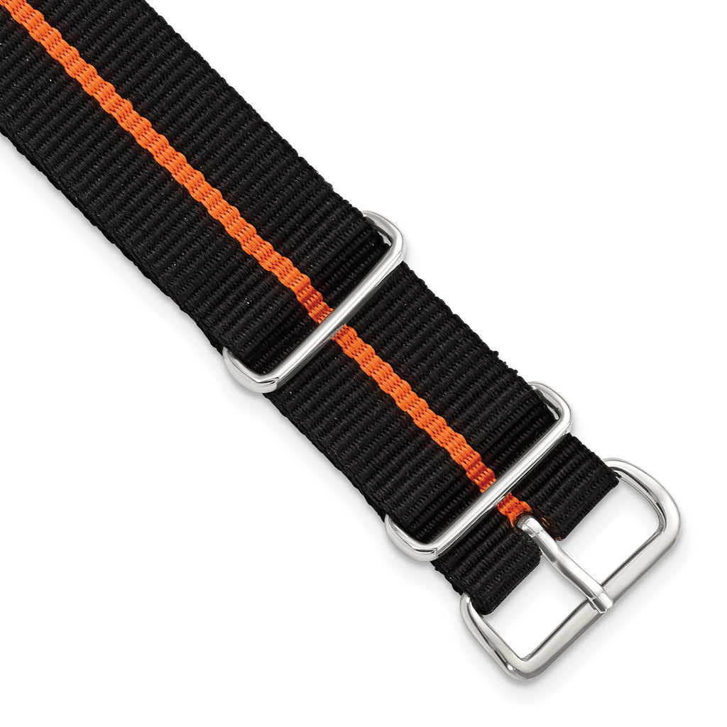 DeBeer 20mm One-Piece Black with Orange Stripe Military Ballistic G10 Nylon with Silver-tone Buckle - Sophia Jewelers