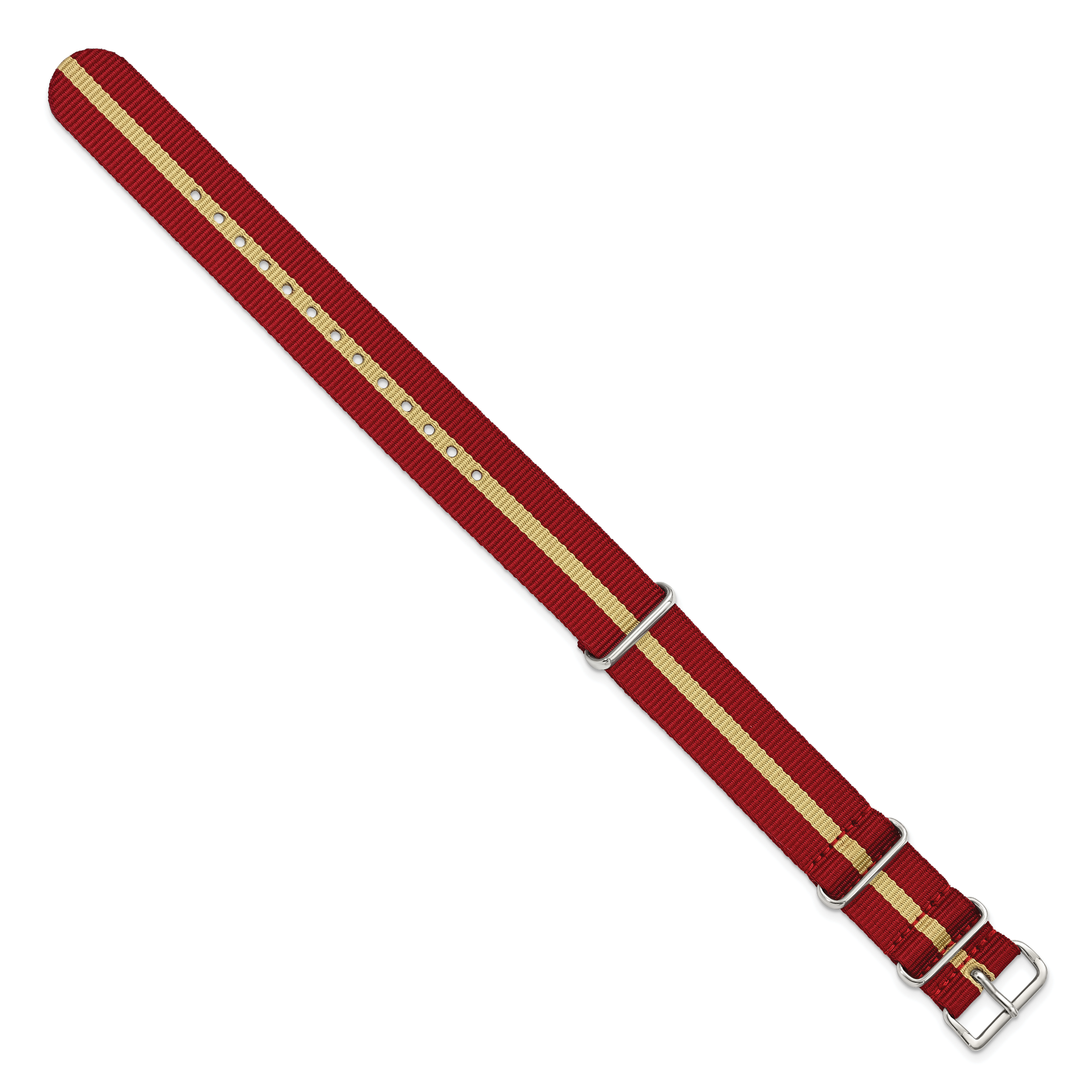 20mm One-Piece Red with Tan Stripe Military Ballistic G10 Nylon with Silver-tone Buckle 10.75 inch Watch Band