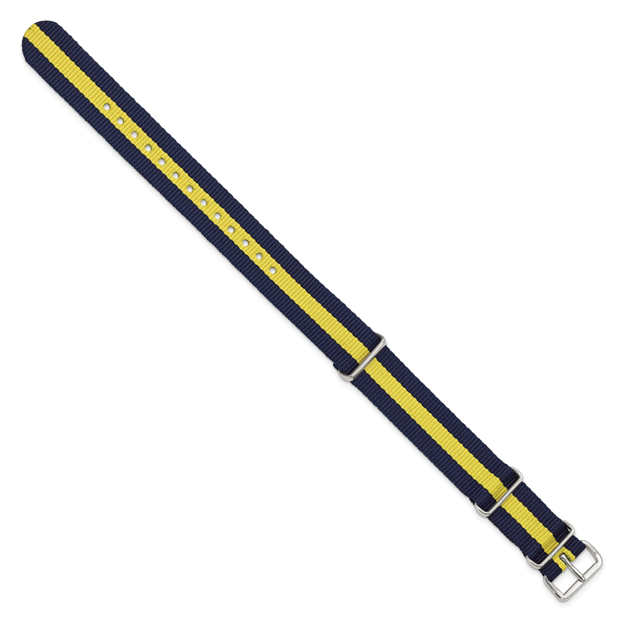 18mm One-Piece Navy with Yellow Stripe Military Ballistic G10 Nylon with Silver-tone Buckle 10.75 inch Watch Band