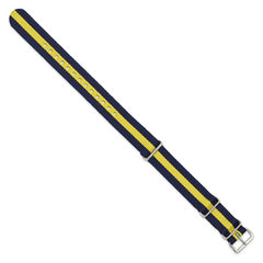 18mm One-Piece Navy with Yellow Stripe Military Ballistic G10 Nylon with Silver-tone Buckle 10.75 inch Watch Band