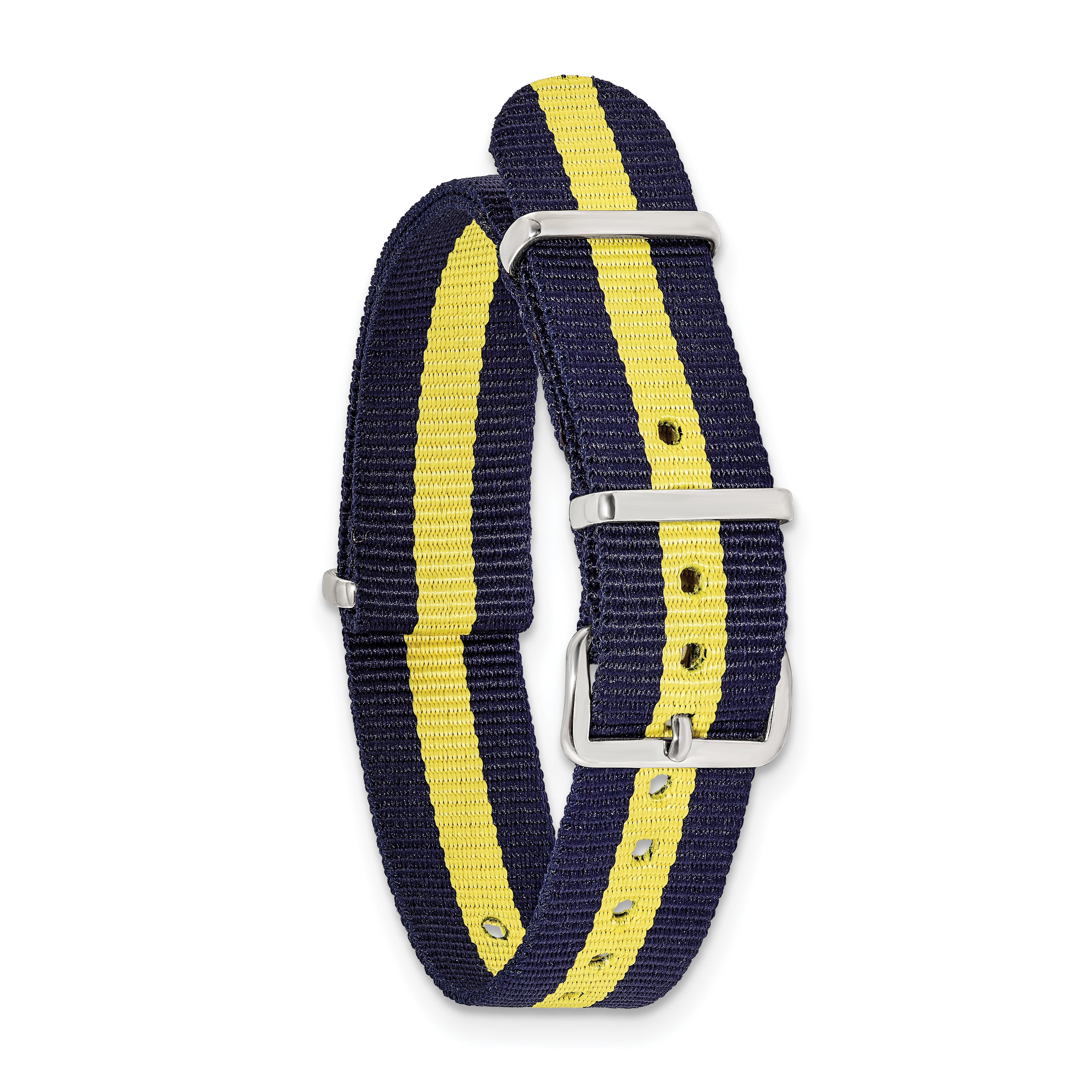 18mm One-Piece Navy with Yellow Stripe Military Ballistic G10 Nylon with Silver-tone Buckle 10.75 inch Watch Band